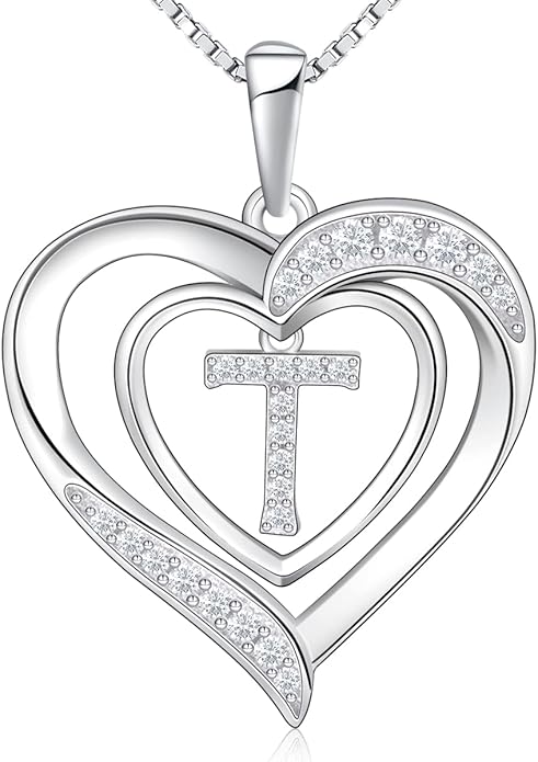 RIVIKO Heart Initial Necklace for Women, 925 Sterling Silver Letter Pendant,Personalized Charm Alphabet Jewelry Valentines Mother's Day Anniversary Christmas Birthday Gifts for Women Her Mom Wife
