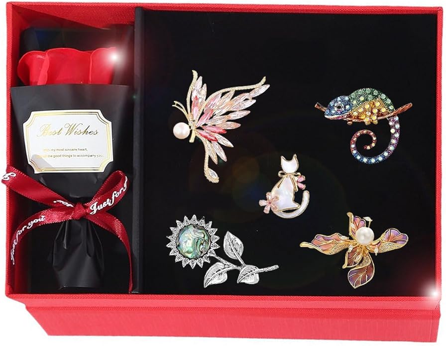 Brooch Set Gift Box for Women Rhinestone Zircon Animal Pin Christmas Birthday Holiday Gift for Wife Girlfriend Mother