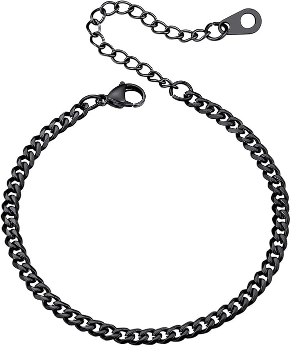 U7 Link Bracelets for Men, Cuban Link/Rope/Watch Band Solid Bracelet, Silver Black Gold Color Wrist Bracelet 3/6/9/12/15mm Width, 6.5/7.5/8.3 Inch Length, Hand Chain Jewelry for Mens Women