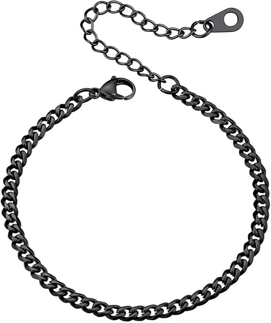 U7 Link Bracelets for Men, Cuban Link/Rope/Watch Band Solid Bracelet, Silver Black Gold Color Wrist Bracelet 3/6/9/12/15mm Width, 6.5/7.5/8.3 Inch Length, Hand Chain Jewelry for Mens Women