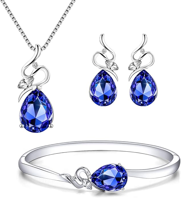 Charming Crystal Jewelry Sets For Women 18K White Gold Plating Bracelet Necklace And Earrings Sets For Wife Girlfriend Or Mothers Idea Gift For Mother's day