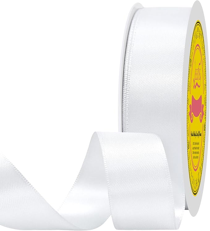 LEEQE Double Face White Satin Ribbon 7/8 inch X 100 Yards Polyester White Ribbon for Gift Wrapping Very Suitable for Weddings Party Hair Bow Invitation Decorations and More