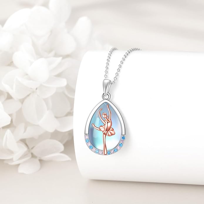POPLYKE Sports Gifts for Girls Sterling Silver Gymnastics/Ballerina/Piano/Reading Heart-Shaped Pendant Necklace for Women