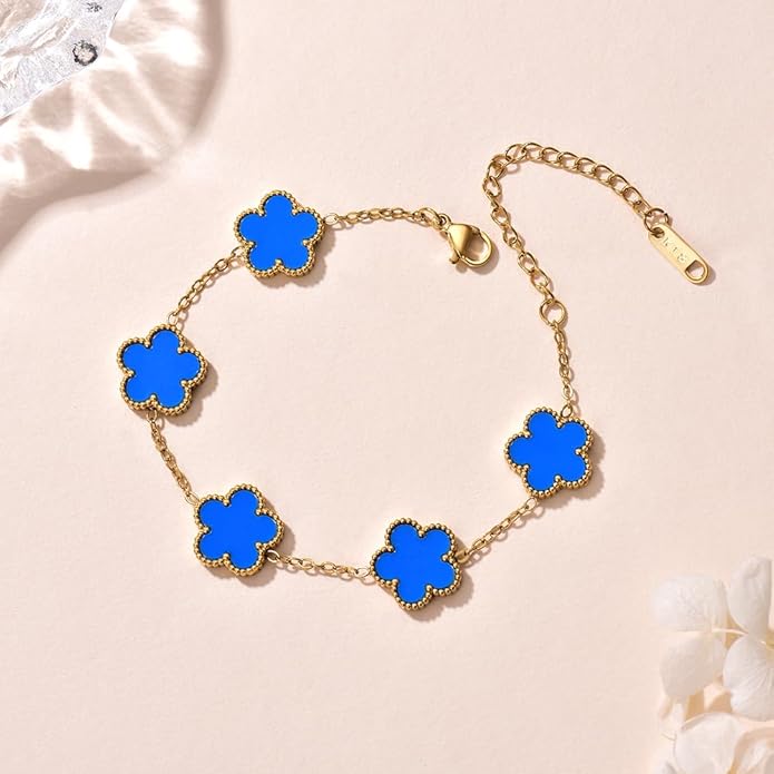 18K Gold-Plated Four Leaf Clover Bracelet for Women,Adjustable lucky Bracelet Set Jewelry Gift-Hypoallergenic Charm for Birthdays, Wellness & Daily Wear
