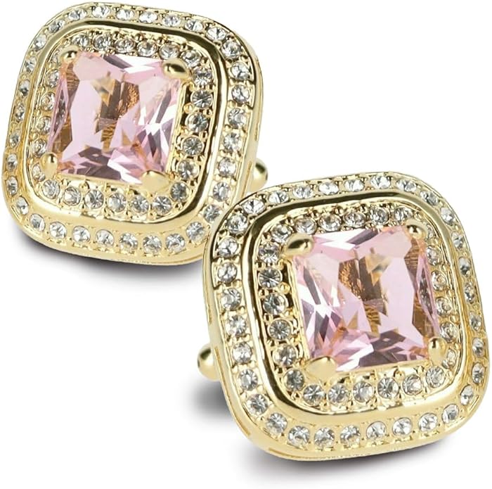 Vittorio Vico Square Colored Crystal Double Diamond Set Cufflinks
