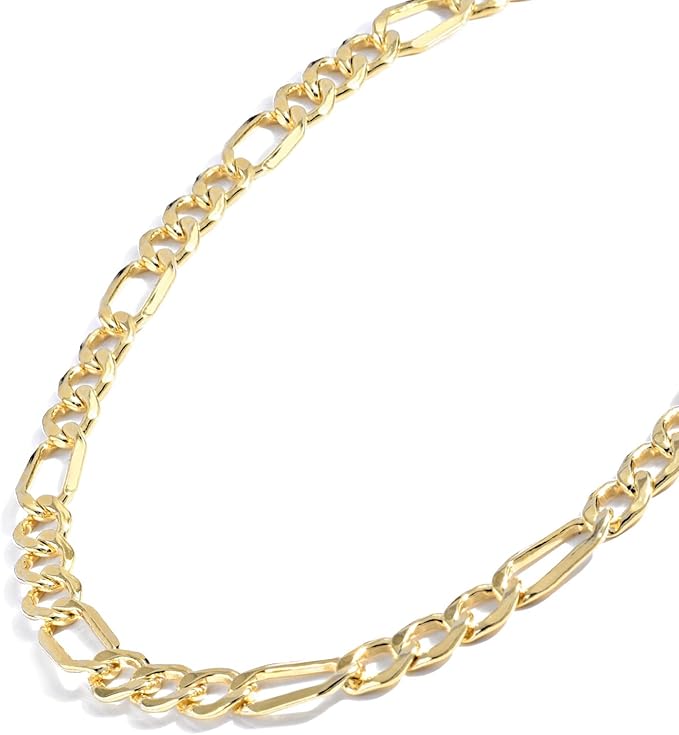 Jewelry Atelier Gold Chain Necklace Collection - 14K Solid Yellow Gold Filled Figaro Chain Necklaces for Women and Men with Different Sizes (2.8mm, 3.7mm, 4.7mm, 5.6mm)