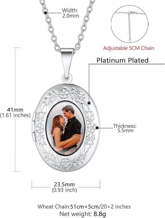 Supcare Locket Necklace That Holds Pictures-Engraved Photo Pendant Custom Jewellery Gifts for Men Women (with Jewellery Gift Box)