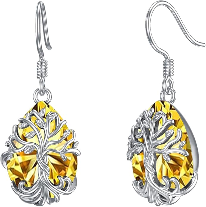 TOUPOP Tree of Life Earrings 925 Sterling Silver Family Tree Dangle Drop Earrings Crystal Jewelry Birthday Christmas Gifts for Women Her