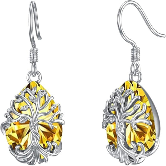 TOUPOP Tree of Life Earrings 925 Sterling Silver Family Tree Dangle Drop Earrings Crystal Jewelry Birthday Christmas Gifts for Women Her