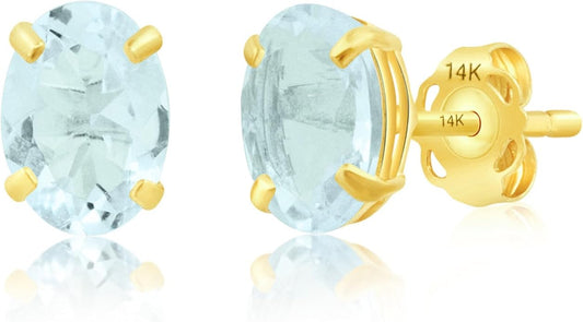 14k Gold Oval Stud Earrings for Women with Push Backs | 7x5mm Gemstone Birthstone Earrings | Real 14 Karat Gold Earrings Studs | Hypoallergenic Gemstone Stud Earrings for Women by MAX + STONE