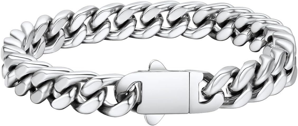 FaithHeart Mens Stainless Steel Cuban Link Bracelet - 5/7/9/12mm Width 7.5"/8.3"/9" Black/Silver/Gold Plated Heavy Duty Wrist Chain Bracelet Hip Hop Jewelry Birthday Gifts for Him
