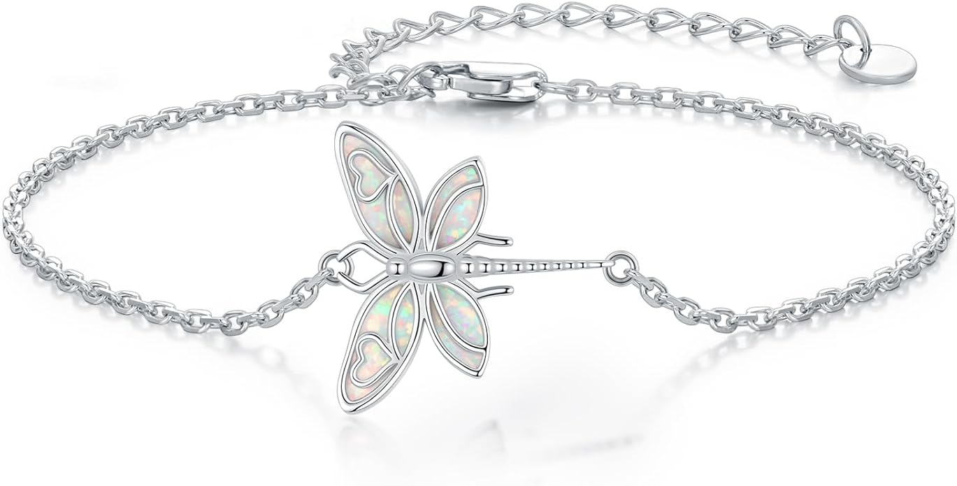 Butterfly/Phoenix/Dove/Dragonfly/Hummingbird Bracelet for Women 925 Sterling Silver Opal Bracelet Dainty Link Jewelry Birthday Christmas Gifts for Women Her