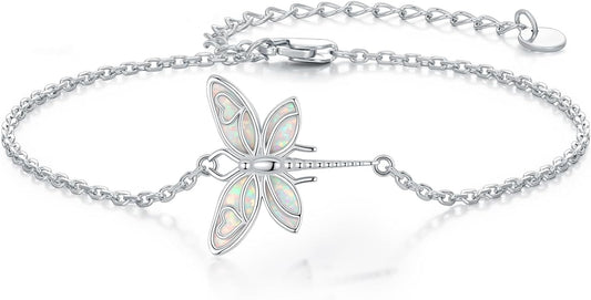 Butterfly/Phoenix/Dove/Dragonfly/Hummingbird Bracelet for Women 925 Sterling Silver Opal Bracelet Dainty Link Jewelry Birthday Christmas Gifts for Women Her