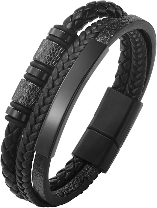 Italian Handmade Genuine Leather Bracelets for Men Stainless Steel Clip, Men's Casual Genuine Multi-layer Cuff Bracelet, Bracelet Gift for Real Men
