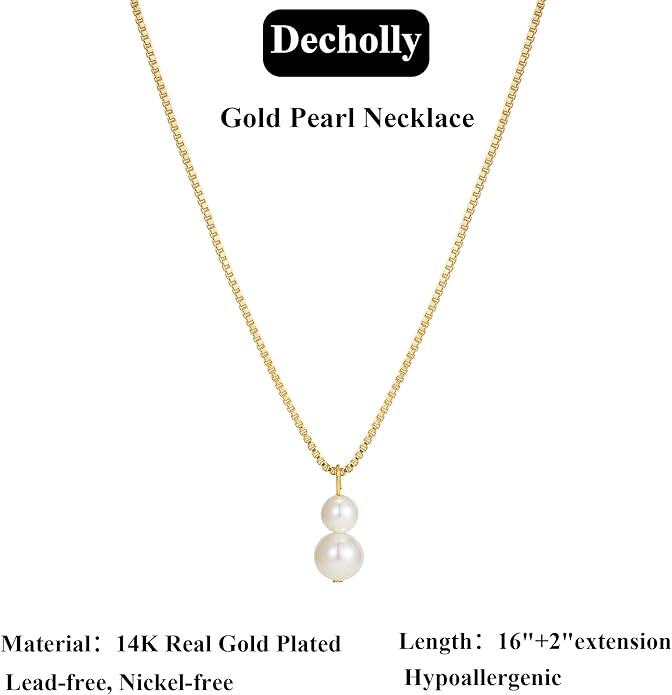 Gold Pearl Necklaces for Women Trendy, 14K Gold Plated Dainty Necklace Simple Layered Pearl Necklaces for Women Trendy Wedding Birthday Jewelry