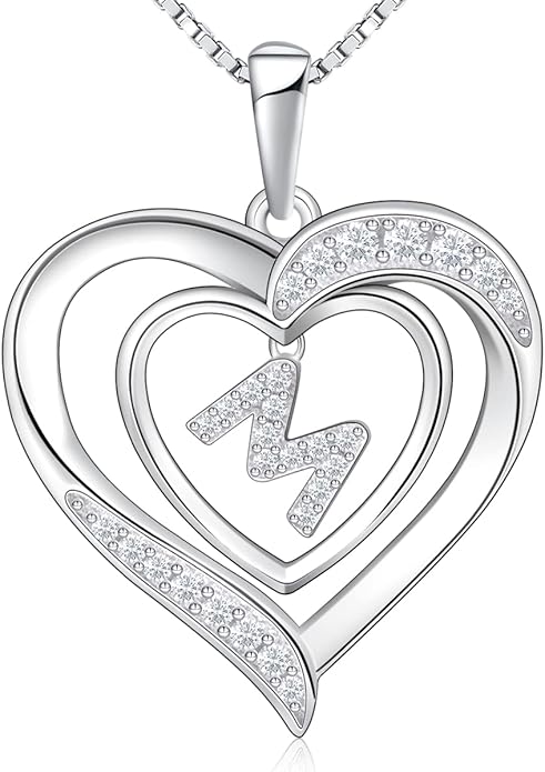 RIVIKO Heart Initial Necklace for Women, 925 Sterling Silver Letter Pendant,Personalized Charm Alphabet Jewelry Valentines Mother's Day Anniversary Christmas Birthday Gifts for Women Her Mom Wife