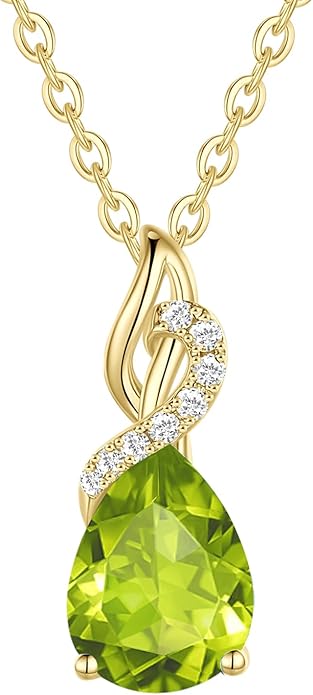 FANCIME 14K Solid Yellow Gold Teardrop Pendant with Diamond Birthstone Necklace Birthday Gifts for Mom Women, Sterling Silver Chain 16" + 2" Extender