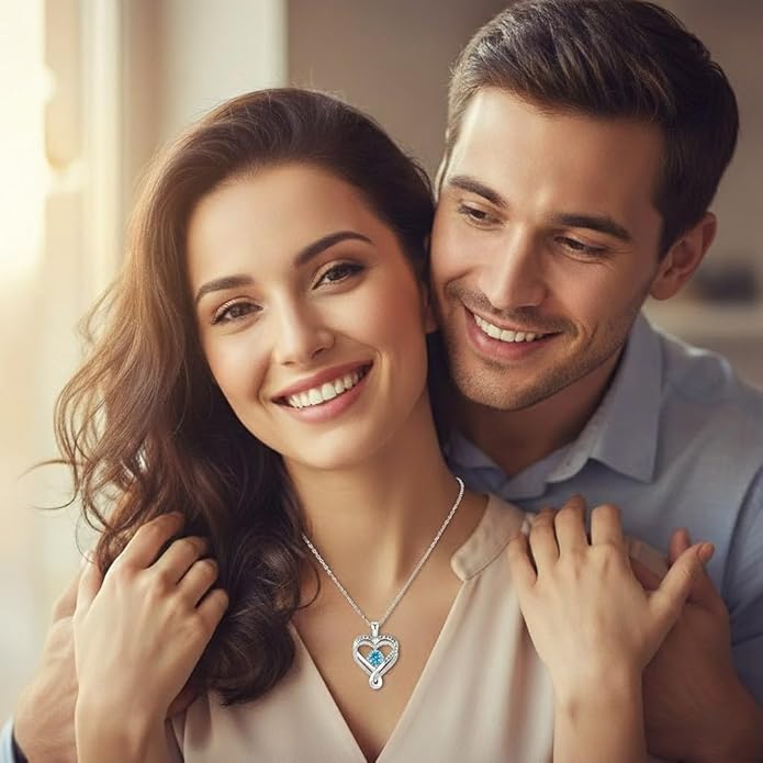 Birthstone Infinity Heart Necklace for Women Wife Girlfriend Mom Daughter Gifts S925 Silver Jewelry For Anniversary Rose Gold Gifts For Birthday Christmas Mothers Valentines Day