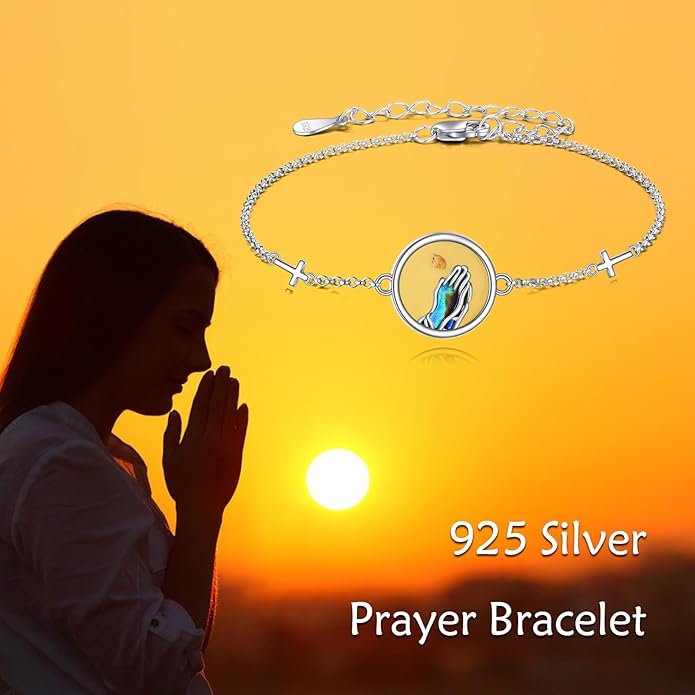 AOBOCO Mustard Seed Bracelet S925 Sterling Silver Mountain Cross Bracelets Christmas Christian Faith Jewelry Mothers Day Birthday Gifts for Mom