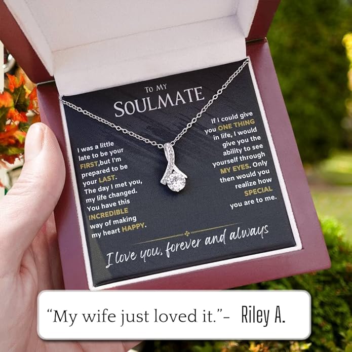 To My Soulmate Necklace For Women, Soul Mate Jewelry for Women, Future Wife Gifts, To My Wife Necklace from Husband, Gifts for Girlfriend, Pendant With Message Card