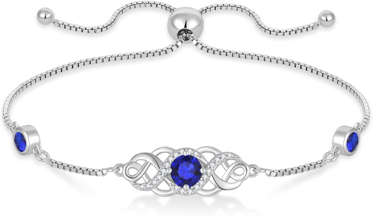 Infinity Celtic Knot Bracelet 925 Sterling Silver Birthstone Bracelet Irish Jewelry for Women