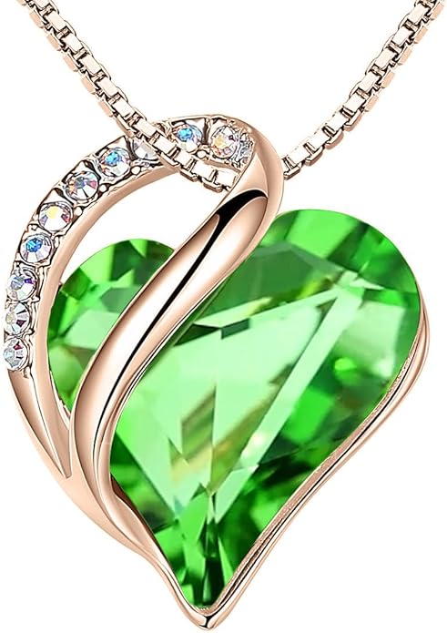 Leafael Rose Gold Plated Necklace for Women: Heart Shaped Birthstone/Healing Crystals Center, Dazzling Cubic Zirconia, Hypoallergenic Chain (18"+2"), Jewelry Gifts for Anniversaries and Birthdays