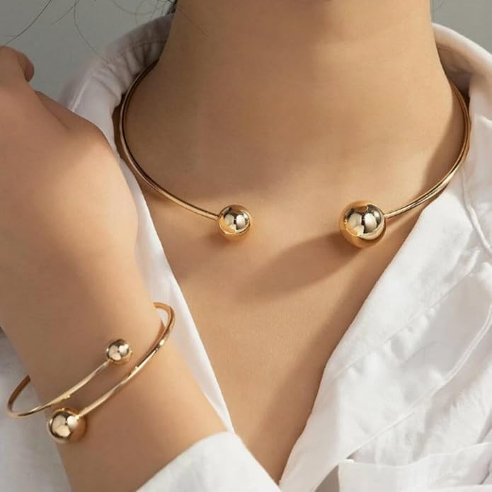 Collar Necklace for Woman Trendy Silver Choker Necklaces for Woman Statement Open Round Collar Choker Necklace