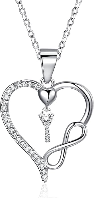Valentines Day Gifts for Women Hers, Dainty 925 Sterling Silver Infinity Heart Initial Necklace, Letter A-Z Zircon Pendant, Jewelry Gift for Wife
