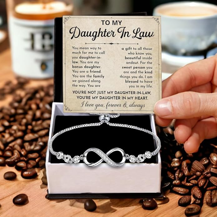 To My Beautiful Daughter In Law Bracelet From Mother-In-Law, Daughter In Law Birthday Gifts, Infinity Star Heart Bracelet For Her With Heartfelt Message Card & Elegant Box, Bonus Daughters Bracelets