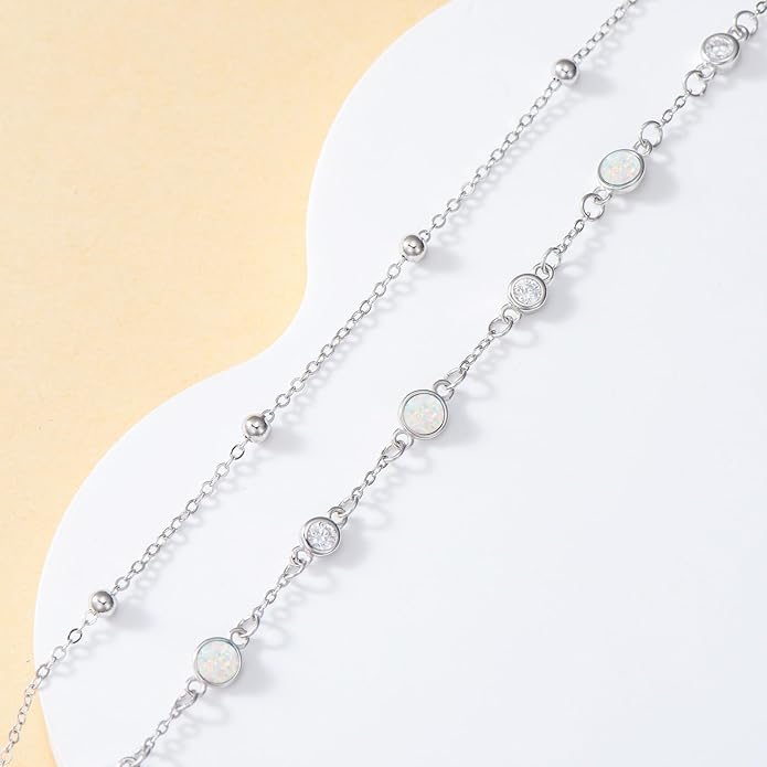 Anklets for Women 925 Sterling Silver Natural Stone Layered Anklet Beach Summer Fine Jewelry Birthday Christmas Gifts for Women Her Mom