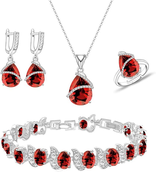 ZCGJWE Wedding Jewelry Set for Women Gem Necklace Earrings Bracelet Luxury Jewelry Set Birthday Valentine's Day Mother's Day Christmas Prom Jewelry Gift