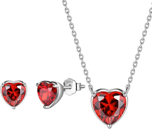 Aurora Tears 925 Sterling Silver 12 Birthstone Hearts Jewelry Women Crystal Wedding/Engagement/Bridal Heart Necklace/Earring/Ring/Bracelet Sets Jewellery