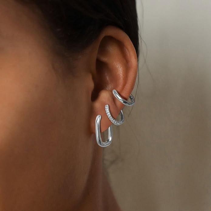 MIDEEO Gold/Sliver Chunky Hoop Earrings Set for Women, 14K Gold Plated Twisted Huggie Hoop Earring Hypoallergenic Thick Open Lightweight Chunky Hoop Earrings Jewelry for Gifts