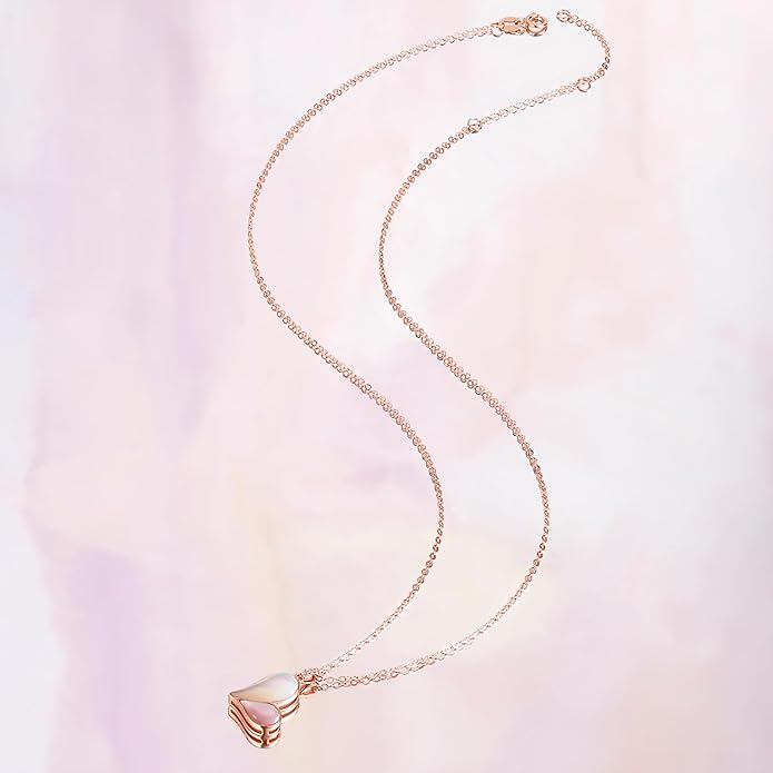 ZHOU LIU FU Heart Necklace 18K/750 Rose Gold Necklace with Diamond White Pink Mother of Pearl Jewelry 40+5CM Adjustable Chain Gifts for Women Girlfriend Wife Best Friends