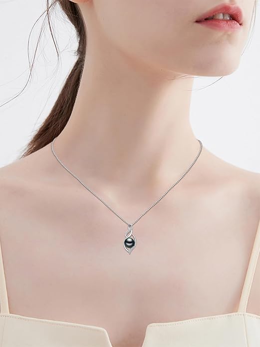 KANNSOAR Tahitian Black Pearl AAAA 18K Gold Plated Sterling Silver Pendant Necklace for Women Wife Mom Girlfriend Valentine Her Jewelry Gift for Anniversary Birthday Christmas