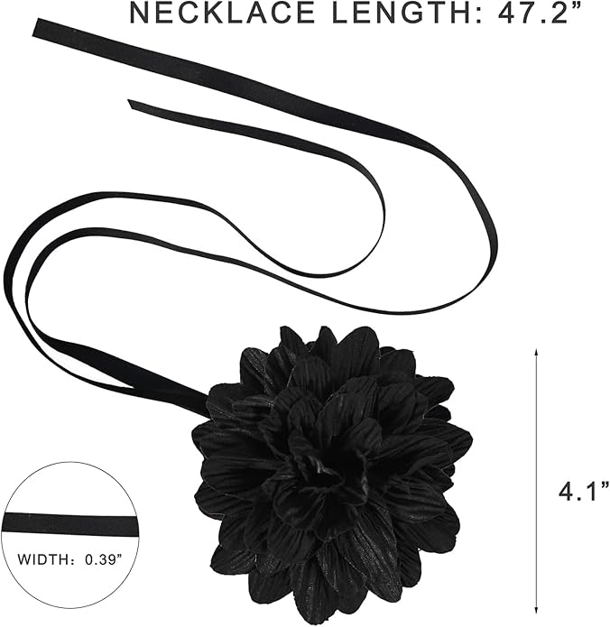 Black Choker Camellia Flower Lace-up Necklace For Women