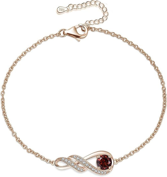 Birthstone Bracelets for Women 925 Sterling Silver Created Gemstone Bracelet Infinity Pendant Jewelry for Her, 6.7"+1.2"