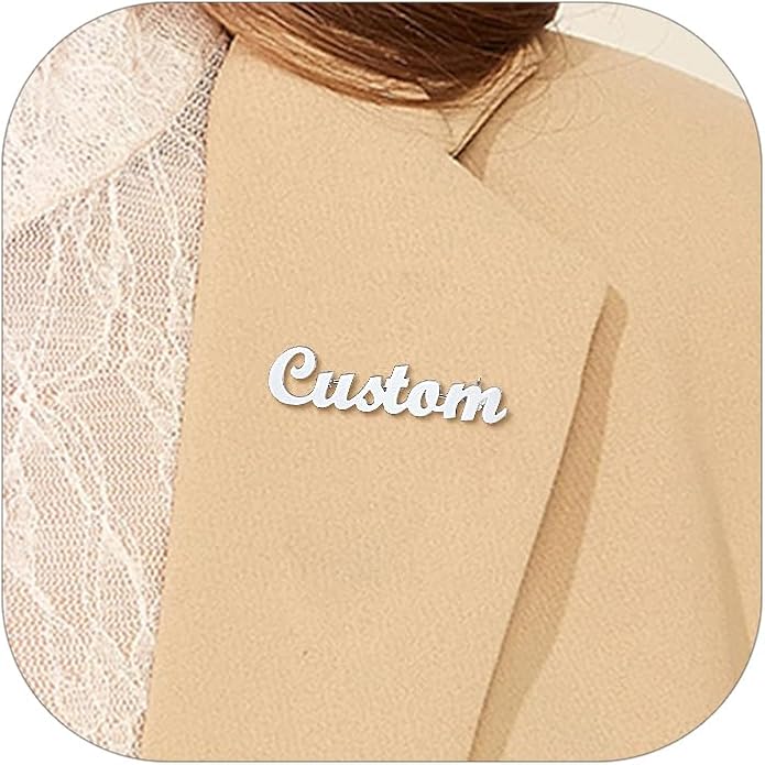Custom4U Custom Name Pin Personalized Brooch Pins for Women Men Stainless Steel Name Tag with Letters/Initials - Silver/Gold/RoseGold/Black Customized Jewelry Gifts for Birthday Wedding Business Party