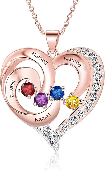 10K 14K 18K Personalized Solid Gold Nautral Diamond Mom Necklace with 1-5 Birthstones for Women Mom Wife,Custom Mother Birthstone Necklace Engraved Name Jewelry Gift for Mothers Day Birthday