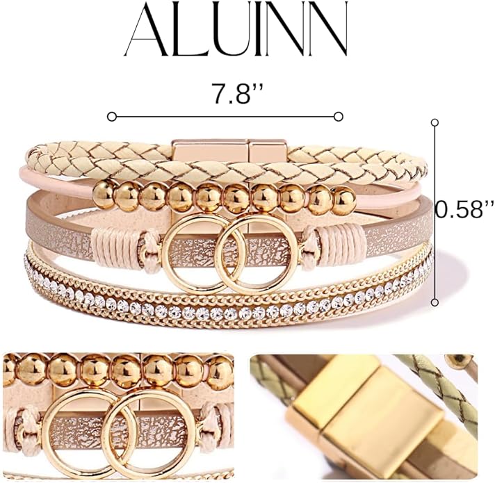 Aluinn Leather Wrap Bracelets For Women Boh Multi-Layer Elegance Bracelet Boho Bangle Western Cuff Bracelet Jewelry for Women
