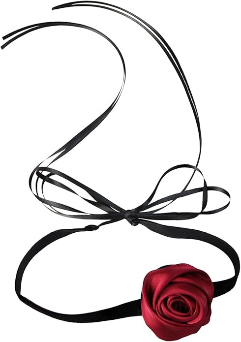 Black Choker Camellia Flower Lace-up Necklace For Women
