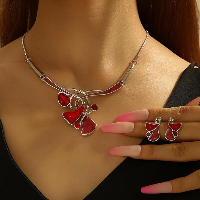 Chunky Statement Jewelry Set Vintage Retro Leaf Flower Floral Geometric Bohemian Boho Bib Necklace Earring Set Fashion Costume Jewelry for Women Girls Wedding Party Prom Unique Gift