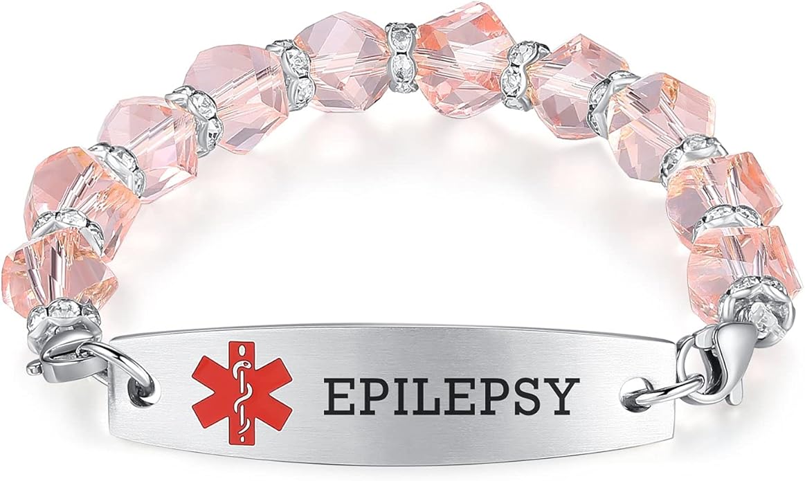 mnmoom 7.5 inch interchangeable Medical id bracelets for Women beads Medical alert bracelets with customize engraving