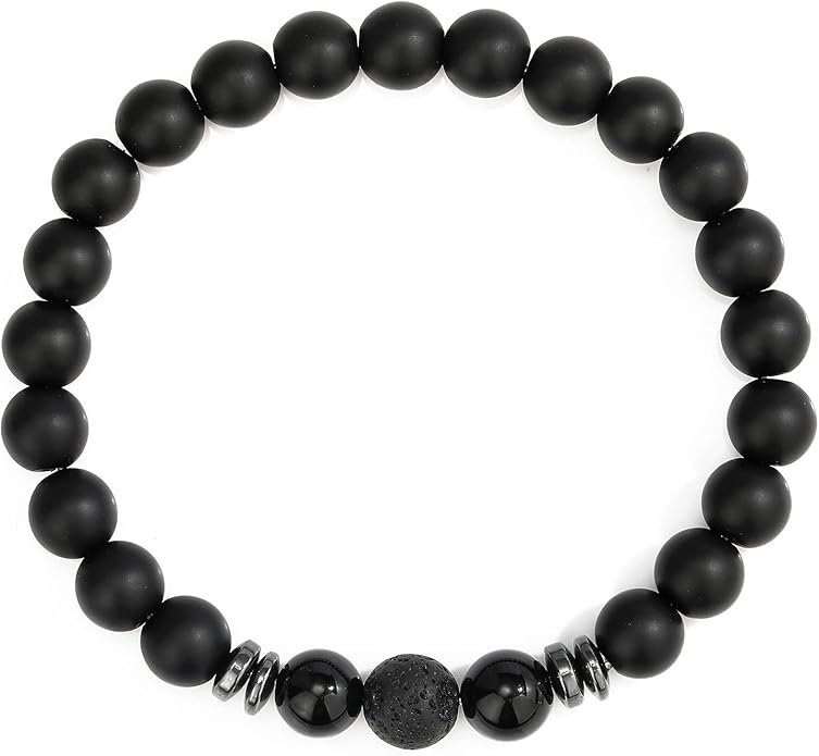 MengPa Mens Beaded Bracelets Couples Matching Bracelet Set Lava Rock Beads for Women Stone Jewelry
