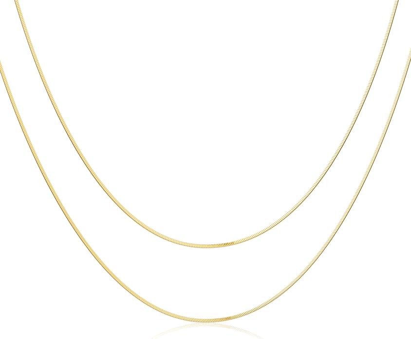 Freekiss Herringbone Necklace for Women,Dainty Gold Necklace,14k Gold Plated Snake,Gold Chain Choker Necklaces,Simple Gold Layered Necklaces,Gold Jewelry Gift for Women