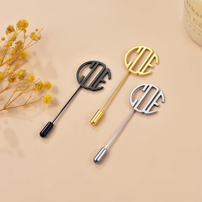 Custom4U Custom Name Pin Personalized Brooch Pins for Women Men Stainless Steel Name Tag with Letters/Initials - Silver/Gold/RoseGold/Black Customized Jewelry Gifts for Birthday Wedding Business Party