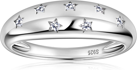 Moissanite Ring for Women D Color VVS1 Clarity 7 Star Ring 925 Sterling Silver Chunky Stackable Bands for Women or Men