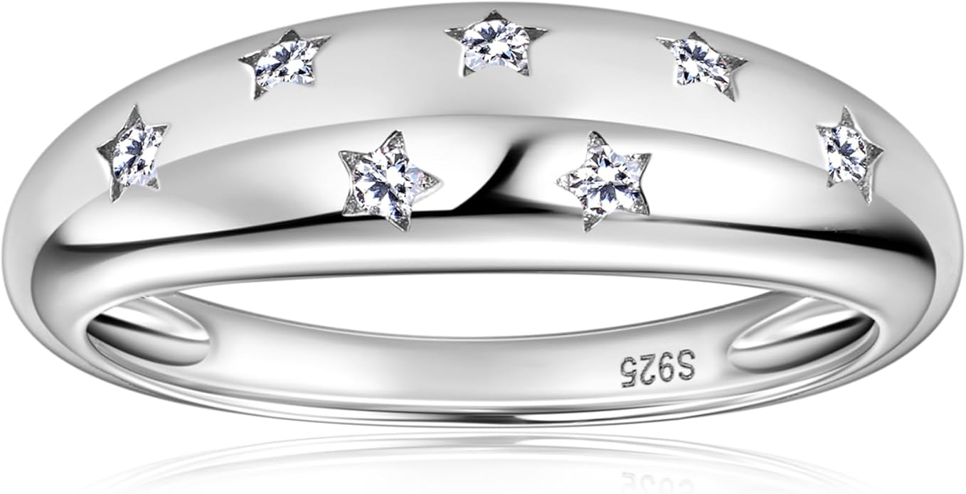 Moissanite Ring for Women D Color VVS1 Clarity 7 Star Ring 925 Sterling Silver Chunky Stackable Bands for Women or Men