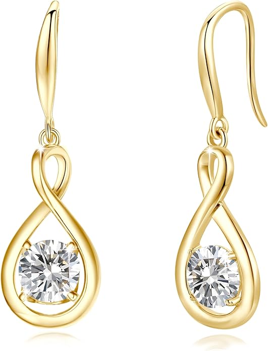 FANCIME Dangle Drop Earrings 925 Sterling Silver Dainty Infinity Round Gemstone Birthstone Jewelry Birthday Gifts for Her Women