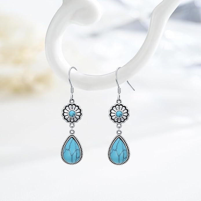 Western Earrings for Women 925 Sterling Silver Turquoise Western Country Dangle Drop Earrings Country Jewelry Gifts for Cowgirl Cowboy